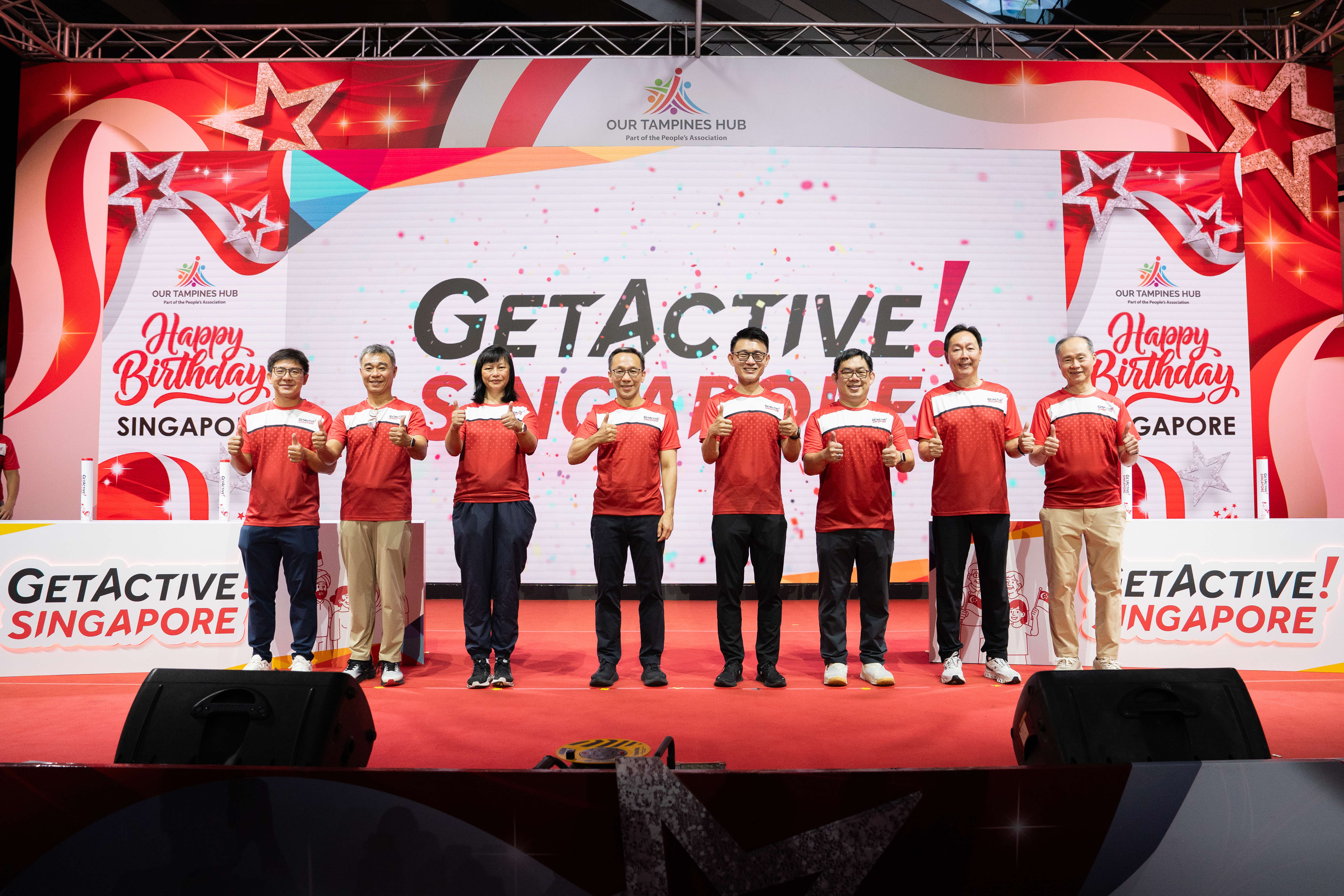 The 11th edition of GetActive! Singapore (GASG) was launched today (1 August 2026) at Our Tampines Hub by Mr Daryl Yeo, Deputy Chief Executive (Development), Sport Singapore; Mr Toh Boon Yi, CEO, SpexSG; Ms Tan Gee Keow, Vice President, Civil Service; Mr Chan Heng Kee, Head, Civil Service; Guest-of-Honour Mr Baey Yam Keng, Minister of State, Ministry of Culture, Community and Youth & Ministry of Transport; Mr Alan Goh, CEO, Sport Singapore; Mr Lau Mun Leng, CEO, Civil Service Club and, Mr Quek Swee Kuan, CEO, The Kallang Group (left to right).
